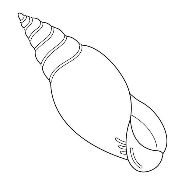 Ilustración vectorial de concha marina. Esquema blanco y negro Seashell Dibujo para colorear para niños y adultos. Página de relajación y meditación. Ilustración vectorial - Vector, imagen
