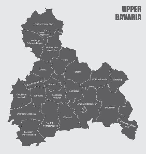 Mapa administrativo de Alta Baviera, Alemania - Vector, imagen