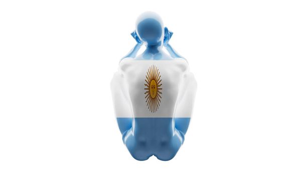 Sculptural depiction of a figure covered by Argentina's national flag, isolated on black. - Photo, Image