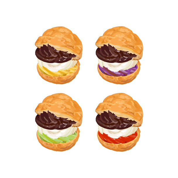 Illustration vectorielle dessinée à la main du dessert feuilleté crème pâtissière choux - Vecteur, image