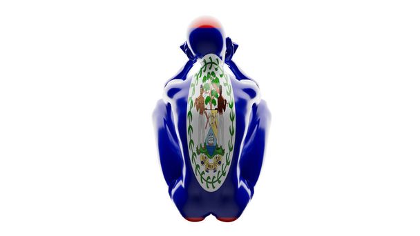 Dynamic sculpture wrapped in Belize's flag, showcasing intricate coat of arms with symbolic motifs. - Photo, Image