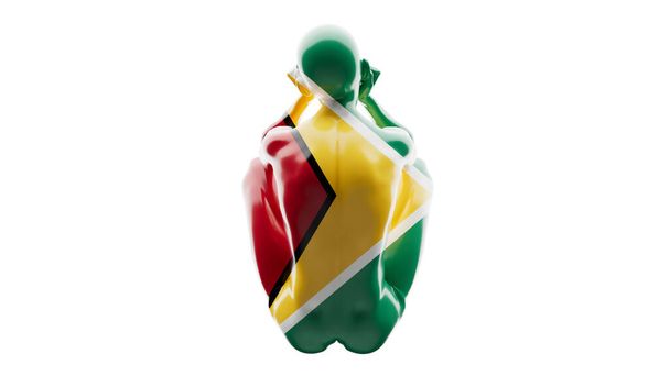 Глянцевая абстрактная фигура в динамических цветах флага Гайаны. - Фото, изображение