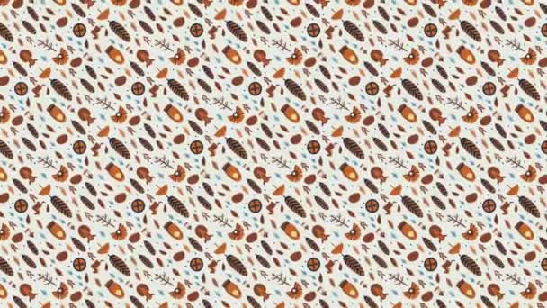 naadloos patroon met verschillende soorten bonen en noten, op witte achtergrond. - Video