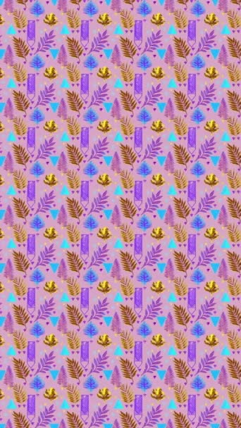 naadloos patroon met bloemen op violette achtergrond. vectorillustratie. - Video
