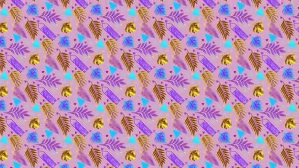 紫色の背景にカラフルな羽を持つシームレスなパターン - 映像、動画