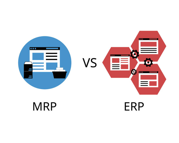 Rozdíl mezi řešením výroby MRP a softwarem ERP - Vektor, obrázek