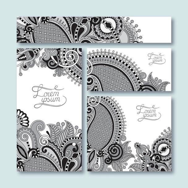 grey set of decorative floral greeting cards in vintage style - Vector, Image