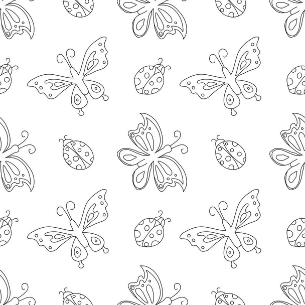 Kusursuz kelebek deseni. Kelebeklerle süslenmiş. çizilmiş ilkbahar illüstrasyonu - Fotoğraf, Görsel