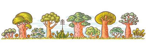Мультфильм деревья в ряд - Вектор,изображение