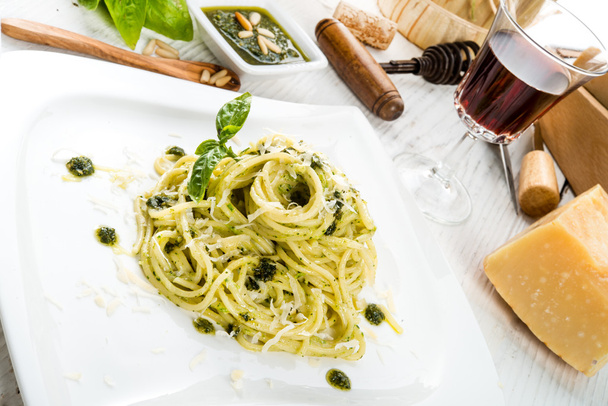 Pasta with Pesto alla genovese - Photo, Image