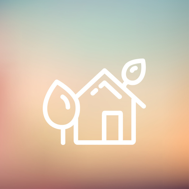 House with leaves thin line icon - Vector, Imagen