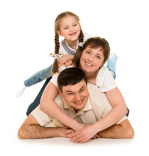 счастливая семья на белом
 - Фото, изображение