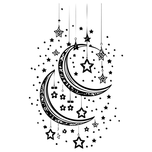 colgante estrella de la luna Ramadán ilustración bosquejo mano dibujar elemento - Vector, imagen