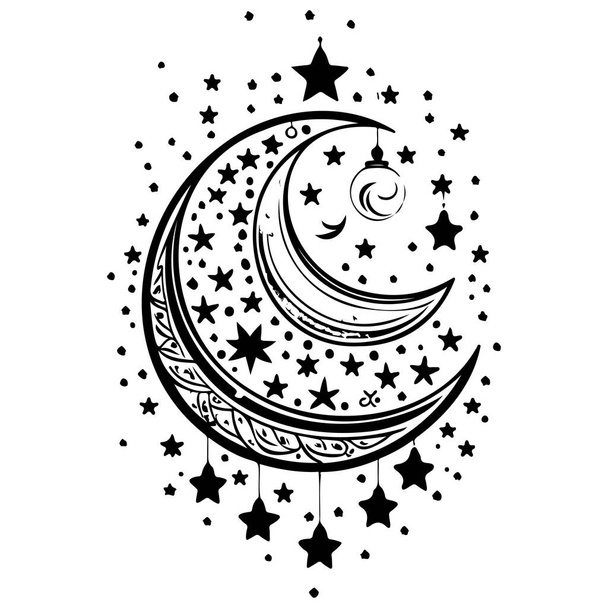 colgante estrella de la luna Ramadán ilustración boceto dibujar elemento - Vector, imagen
