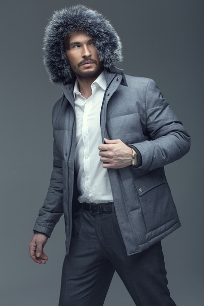 Handsome man in Winter Jacket - Fotoğraf, Görsel