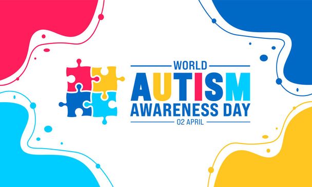 2 April world Autism Awareness Day colorful Puzzle icon banner or background design template. - Vector, Image