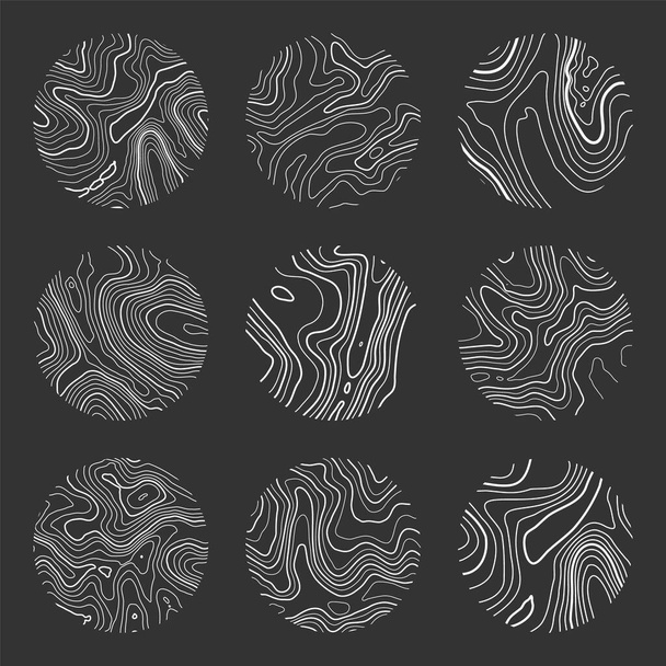 Topographic map with contour lines. Geographic terrain grid, relief height elevation. Ground path pattern. Travel and navigation, cartography design element. Vector illustration. - Vector, Image