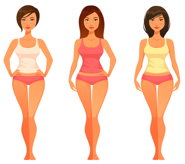 Cartoon illustration of a young woman with healthy slim body - Vector, Image