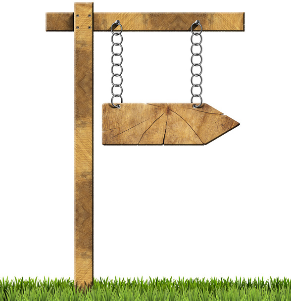 Signe directionnel en bois - Une flèche avec chaîne
 - Photo, image