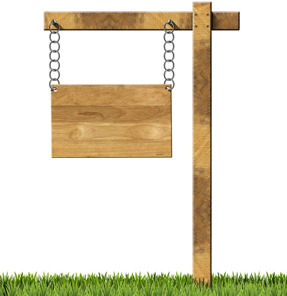 Señal de madera con cadena y poste
 - Foto, imagen