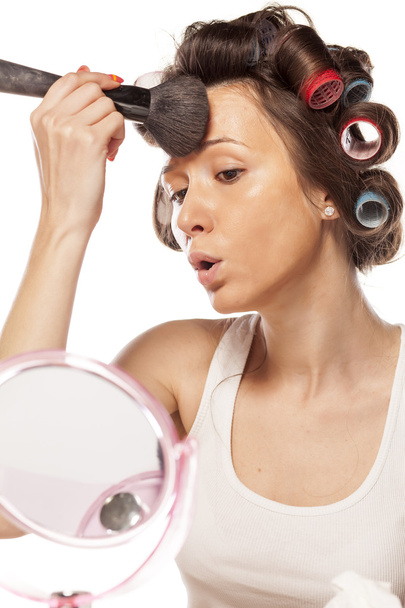 Woman with curlers - Photo, Image
