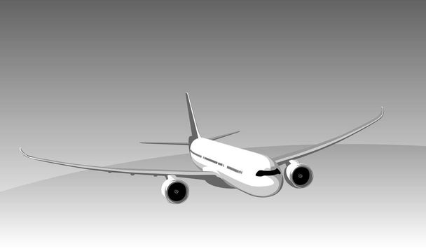 Airbus A330-900 repülés közben. Egy kereskedelmi légitársaság magasan a föld felett. Vektorkép nyomtatáshoz, plakáthoz vagy illusztrációhoz. - Vektor, kép