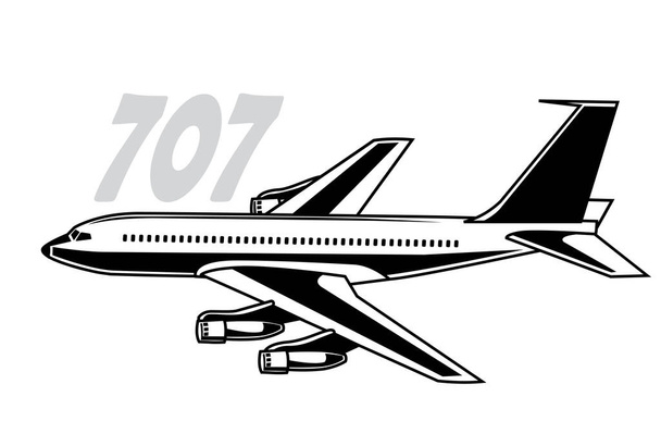 Boeing 707. Stylizowany rysunek klasycznego samolotu pasażerskiego. Izolowany obraz do druków, plakatów i ilustracji. - Wektor, obraz