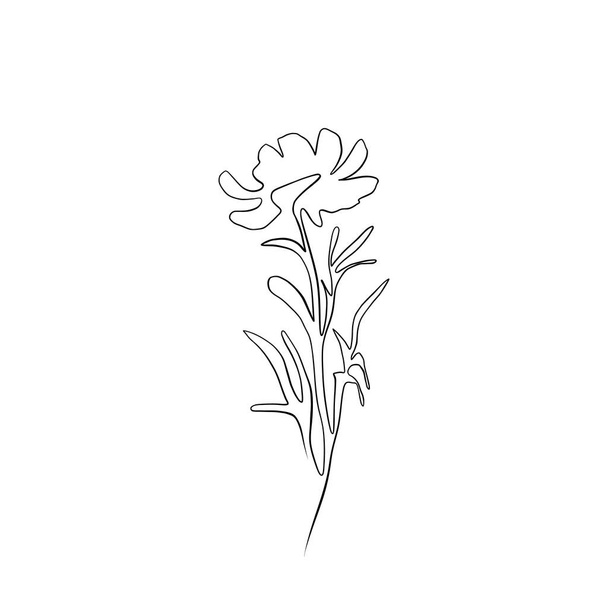 Una línea de dibujo continua. Cartel decorativo impreso con el concepto general de la flor de peonía. Para la decoración del hogar de pared. - Vector, imagen