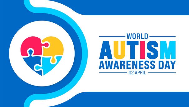 2 April world Autism Awareness Day colorful Puzzle love icon banner or background. use to background, banner, placard, card, and poster design template with text inscription and standard color. - Vector, Image