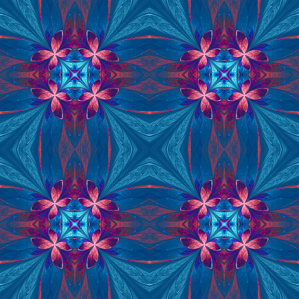 Szimmetrikus virágmintás ólomüveg ablak stílus a kék - Fotó, kép