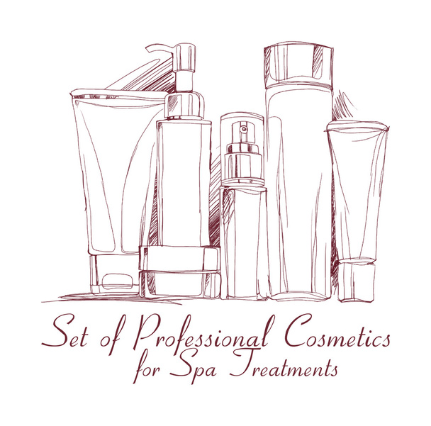 conjunto de cosméticos profesionales para tratamientos de spa
 - Vector, Imagen