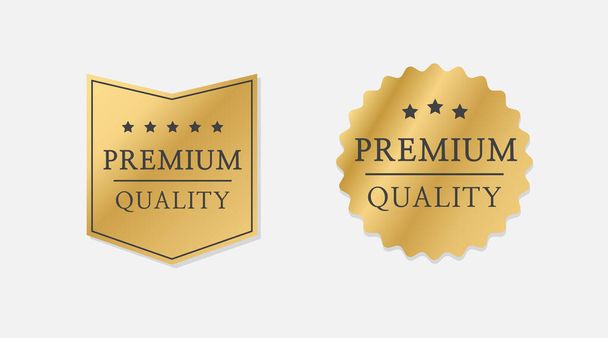 Insignia de calidad premium. Insignia de certificado premium. Signo de etiqueta dorada, sello, sello, pegatina. Etiqueta 100% de calidad garantizada. Ilustración vectorial - Vector, Imagen
