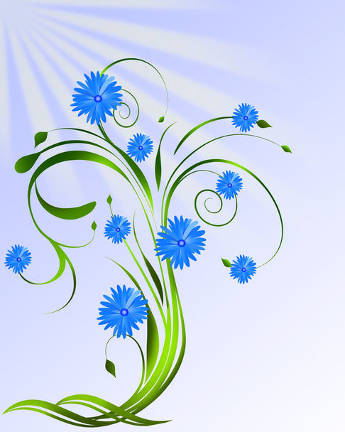 Branch with blue flowers . - Vecteur, image