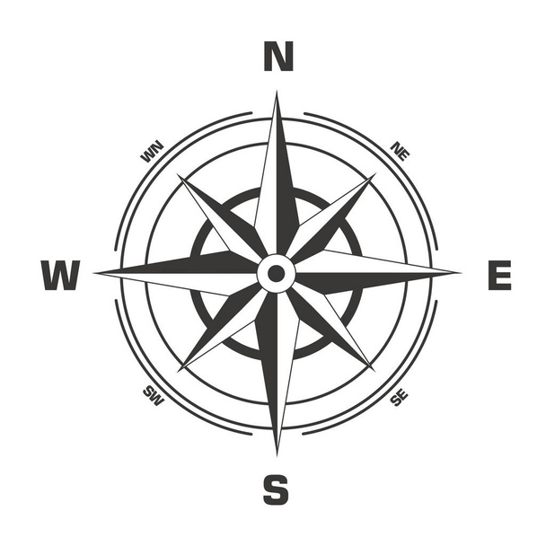 Vector geografía ciencia brújula signo icono. Brújula de viento-rosa ilustración en estilo minimalista plano. - Vector, imagen