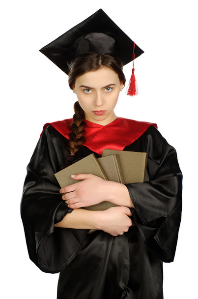 Estudante menina de pós-graduação bonita no manto
 - Foto, Imagem
