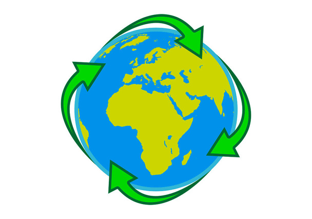 A Föld bolygó zöld újrahasznosító nyilakkal körülvéve. - Vektor, kép