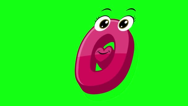 Cartoon style letter o 2d animation with green screen background, o alphabet dancing letters for little kids - Footage, Video