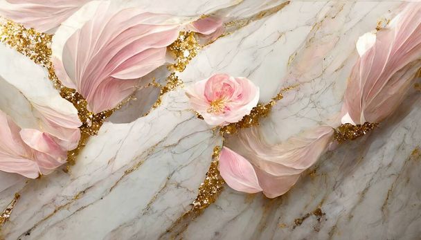 Whimsical Blush Cascades: Petal-Inspired Marble - Vector, Image