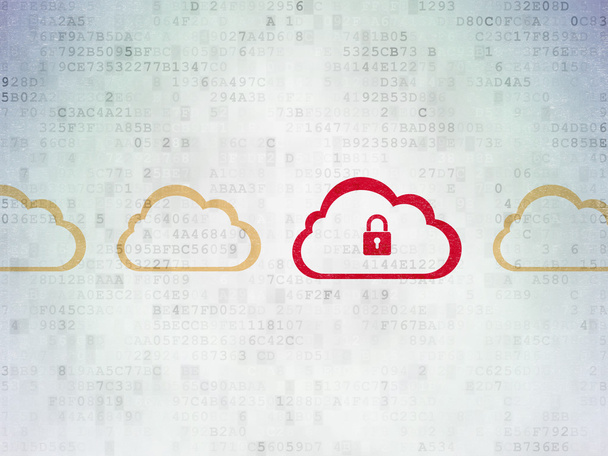 Návrh technologie cloud: cloud ikonou visacího zámku na digitální papír na pozadí - Fotografie, Obrázek