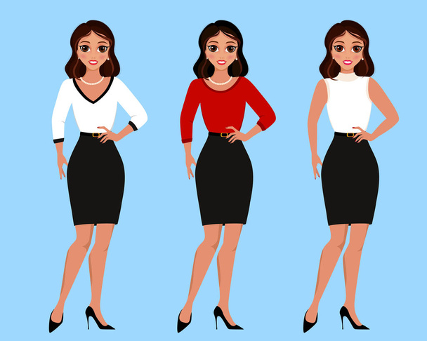 Attractive young business woman, secretary, accountant, office worker. Beautiful smiling woman in office clothes. - Vector, Image