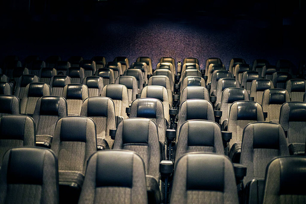 sala vacía con sillas en un cine antes de ver una película, vacaciones en familia - Foto, imagen