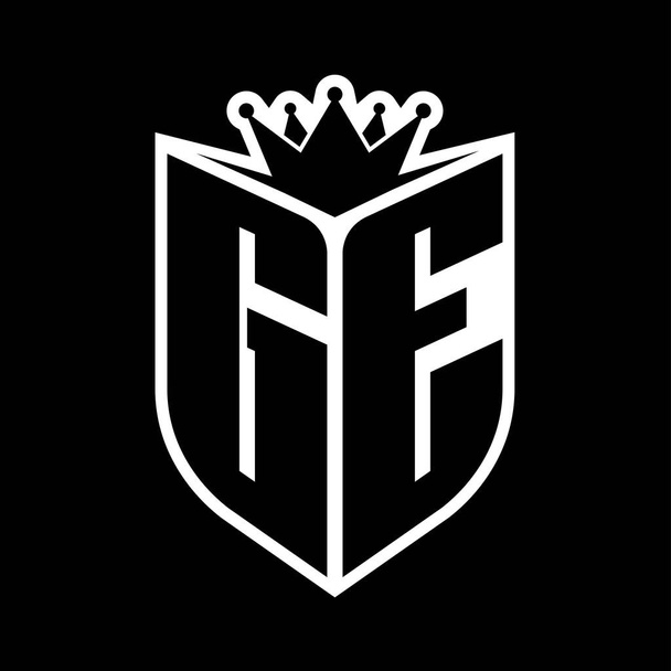 Carta GE monograma ousado com forma de escudo e coroa afiada dentro do escudo modelo de design de cor preto e branco - Foto, Imagem
