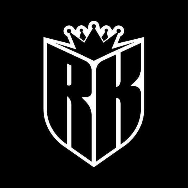 RK Літера жирна монограма з формою щита і гострою короною всередині шаблону дизайну чорно-білого кольору - Фото, зображення