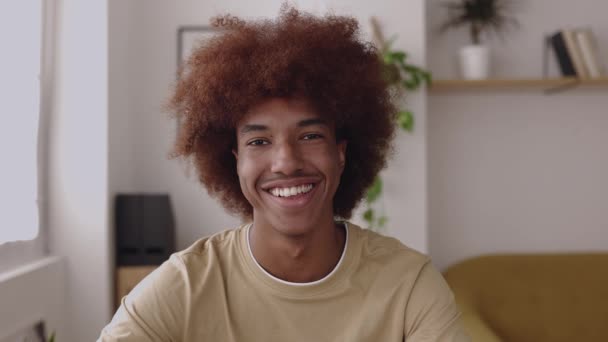 POV Afro-Amerikalı bir adam dizüstü bilgisayardan iş arkadaşını dinliyormuş. Evde çalışıyormuş. Genç girişimci erkek partnerle online görüşme yoluyla konuşuyor. Eğitim ve iş konsepti. - Video, Çekim