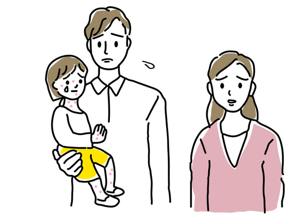 子供の麻疹を心配する家族 - 写真・画像