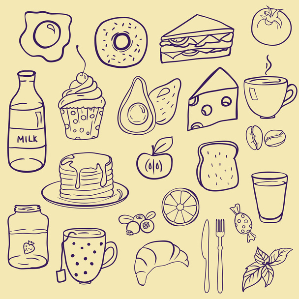 Set doodle style food - Vektor, Bild