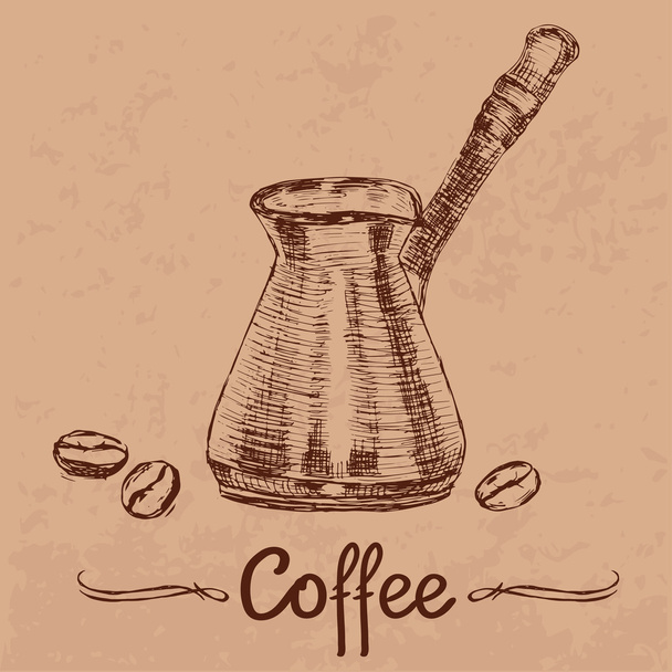 Vorlage mit handgezogener türkischer Kaffeekanne - Vektor, Bild