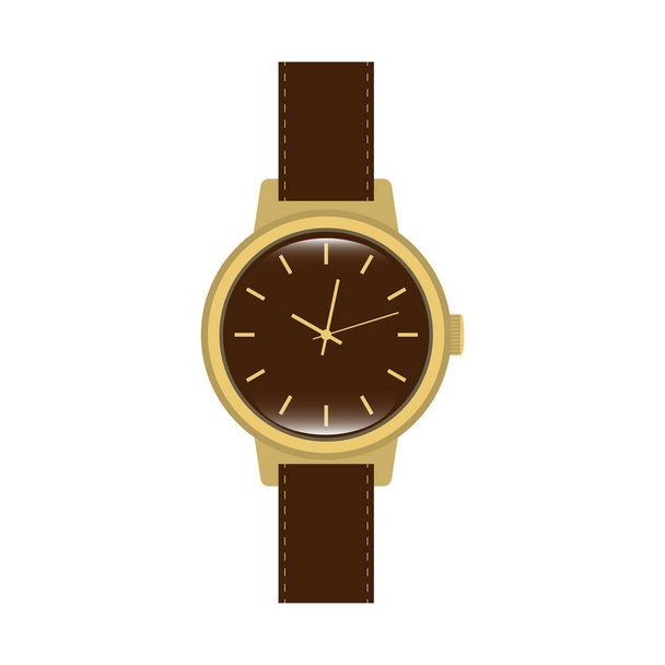 Наручний годинник з класичним круглим циферблатом та шкіряним браслетом. Ручний годинник. Плоска векторна ілюстрація ізольована на білому тлі - Вектор, зображення