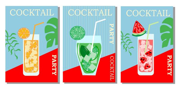 A set of cocktails and drinks in different glasses according to the menu. Alcoholic drinks. Vector illustration. - Vector, Image
