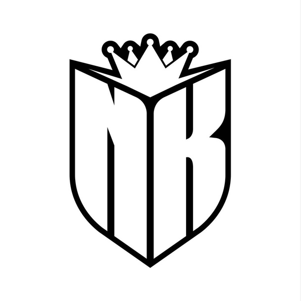 NK Carta monograma ousado com forma de escudo e coroa afiada dentro escudo preto e branco modelo de design de cor - Foto, Imagem